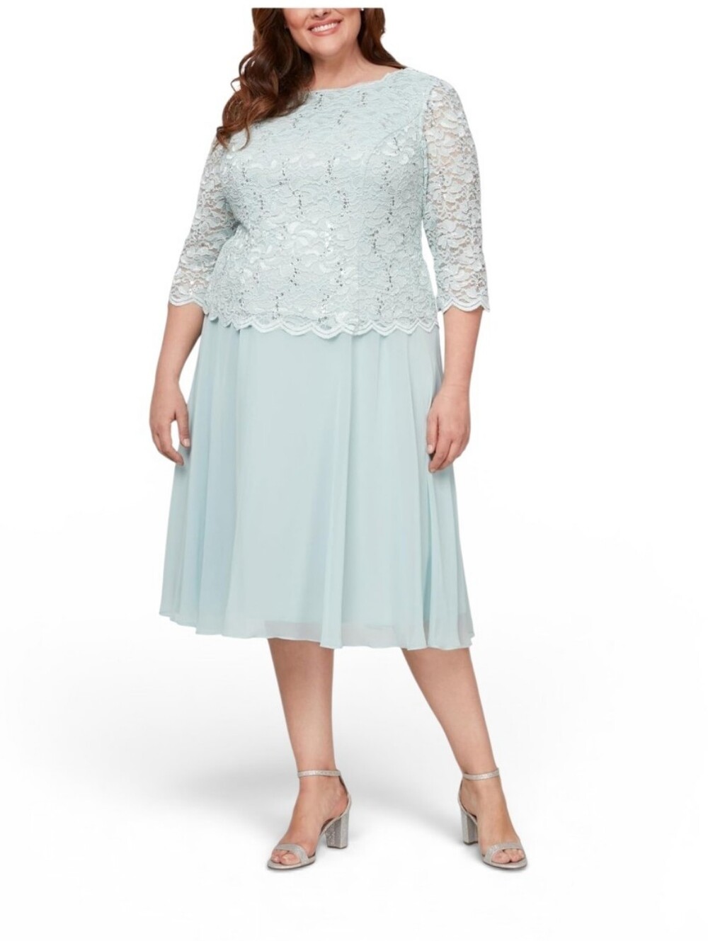 Alex Evenings Women’s Lace Tea Length A-Line Fresh Mint Dress Plus Size 24W NWT